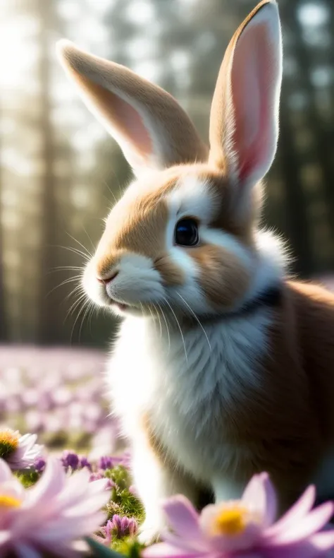 dreamlikeart close up photo of a rabbit, forest, haze, halation, bloom, dramatic atmosphere, centred, rule of thirds, 200mm 1.4f macro shot