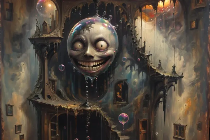 Surreal Painting of a sinister smile in a horrifying house, Sy3, simple background, darksurrealism, darksurrealismai <lora:Sy3:1.2> <lora:darksurrealismai_V10:0.8>