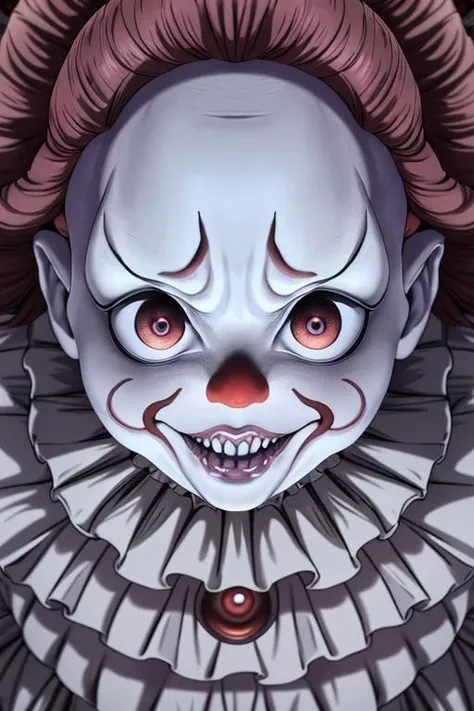 Pennywise achieving enlightenment, 3rd eye open wide, Junji Ito, hyper-realistic, highly detailed, horror, 8k, 4k, (highres:1.1), best quality;