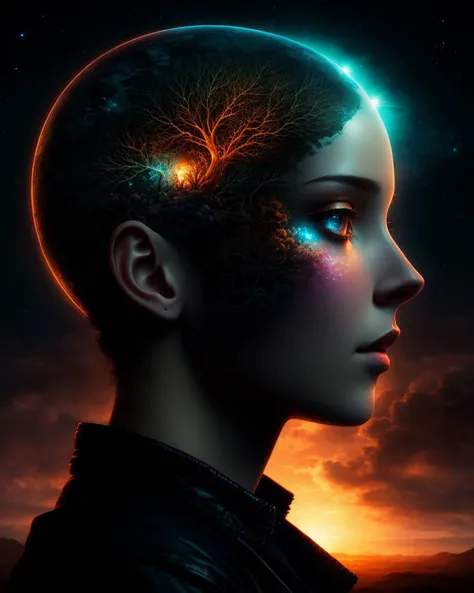 dreamlikeart layered transparency of human head inside with buterflyes only in the brain hybrid, beautiful detailed intricate insanely detailed octane render trending on artstation, 8 k artistic photography, photorealistic, centered, symmetry, painted, intricate, volumetric lighting, beautiful, rich deep colors masterpiece, sharp focus, ultra detailed, in the style of dan mumford and marc simonetti, astrophotography
