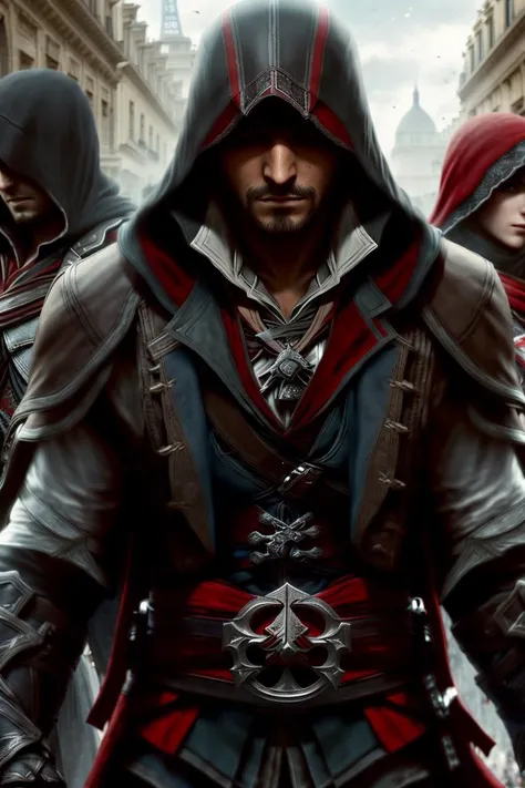dreamlikeart photo, assasin's creed in a crowd, highly detailed, award winning photo, paris