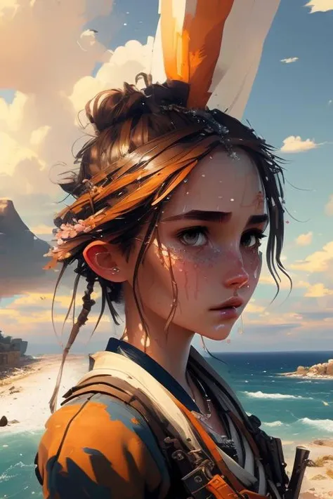 Style-Renaissance, full body portrait of young woman wearing splashing water, clean elegant painting, beautiful detailed face. by artgerm and ilya kuvshinov