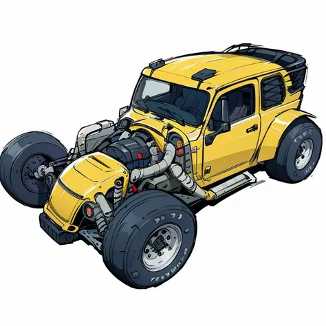 Best Quality, Masterpiece , simple background, white background,<lora:zeekars:0.6>, ((badass offroad hot rod zeekars)), wide tires, color accents, <lora:Sketchy:0.8>