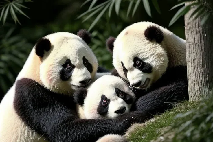 Autrefois, les pandas taient tout blancs. Mais un jour, ils allrent l'enterrement d'une petite fille. En signe de deuil, ils avaient pris de la cendre dans leurs mains. Comme ils taient trs tristes, ils se frottrent les yeux pour essuyer leurs larmes. Pour se consoler, ils s'entourrent de leurs bras. Ils se bouchrent les oreilles pour ne pas entendre les pleurs.
Et depuis ce jour, les pandas sont blancs ... et noirs.