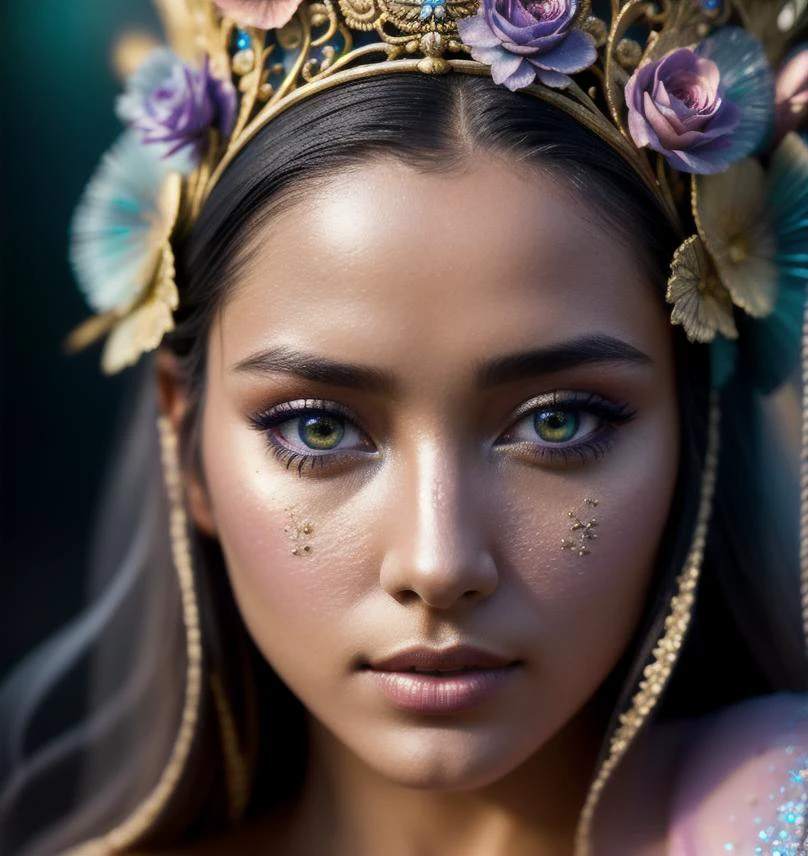 (Energetic:1.3) (dark shot:1.4), 80mm, 22 yo woman, beautiful detailed face, black, medium breast, in dress, flower meadow around soft light, sharp, exposure blend, medium shot, bokeh, (hdr:1.4), high contrast, (cinematic, teal and orange:0.85), (muted colors, dim colors, soothing tones:1.3), low saturation, (hyperdetailed:1.2), (noir:0.4), (intricate details:1.12), hdr, (intricate details, hyperdetailed:1.15), (skin texture, hyperrealism, soft light, sharp:1.2)Princess woman, Blue, Pastel, glitter, dramatic, dreamy, pastel, Watercolor, Whimsical, Delicate, ornate gold seashell crown, perfect body, full body, dreamy, pastel, Watercolor,epic realistic, photo, sharp focus, documentary film footage, high resolution photography, texture skin pores, real person, detailed skin texture, cinematic movie image, upper body shot, movie grain, cinematography, intricately detailed, crafted, meticulous, magnificent, maximum details, extremely hyper aesthetic,(Vivid Colors:1.3)