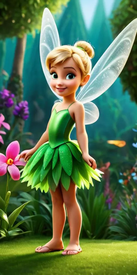 (((Ultra-HD-details, upscaled))) (((disney-pixar-3D-style))) outdoors, teeny-tinkerbell, fairy-wings, cutesie