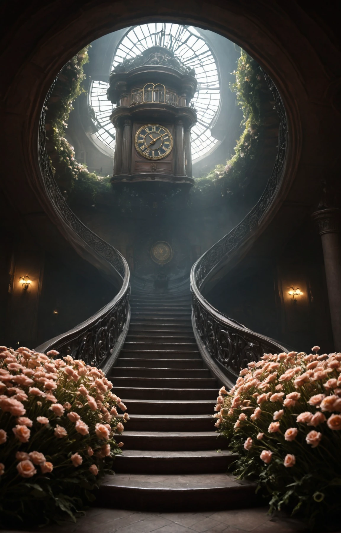 Floral Academia aesthetic, colorful cinematic photo. Imagine a vast, swirling landscape that blends elements from reality and fantasy. There could be floating islands with impossible architecture, like upside-down houses or buildings that stretch into the clouds. Familiar objects might be distorted or have unusual properties - a giant clock melting like cheese, or a staircase that spirals endlessly into the sky. The colors could be vibrant and otherworldly, with a soft, hazy glow that reflects the dreamlike quality. Throughout the scene, fragments of personal dreams could be scattered: a flying through the air, a person swimming through a field of flowers, or a favorite pet chatting with you. The overall feeling should be one of wonder and possibility, where anything is possible and the boundaries between reality and imagination blur. (silhouette lighting), (rembrandt lighting), dark, highly detailed, insane details, hazy, medium format, film grain, 100mm focal length, shot on ALEXA LF <lora:Astig_4-000013:1.4>