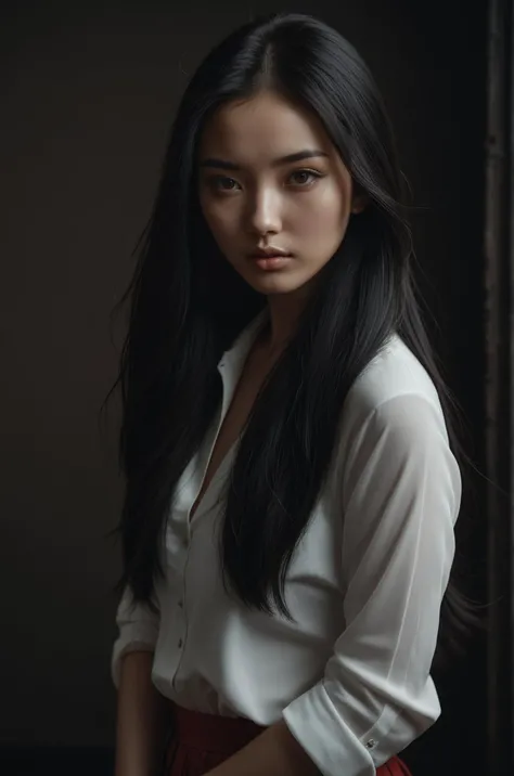 Hyperrealistic art The most beautiful China girl in the World, 24 years old, long black hair, brown eyes, Studio Shooting, emotional portrait, strong, photo in the style of Alessio Albi, cinematic composition, cinematic lighting, . Extremely high-resolution details, photographic, realism pushed to extreme, fine texture, incredibly lifelike