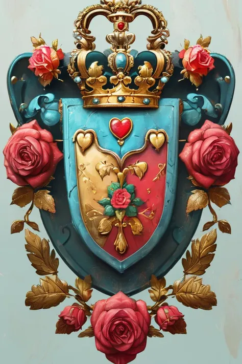 masterpiece, best quality, illustration, style of Coat of Arms, hearts and roses, tiara, colorful <lora:tbh227-sdxl:1>