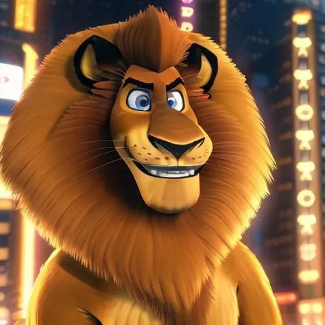 <lora:AlexLion-08:1.0>  cartoon lion, AlexLion,  male, solo,  new York background, detailed background,4k, 8k, photorealistic, high res, high-quality lighting, ultrarealistic, realistic fur, detailed fur,  detailed hands, realistic eyes, perfect eyes, detailed eyes, white iris, light blue pupil, face only, smiling,