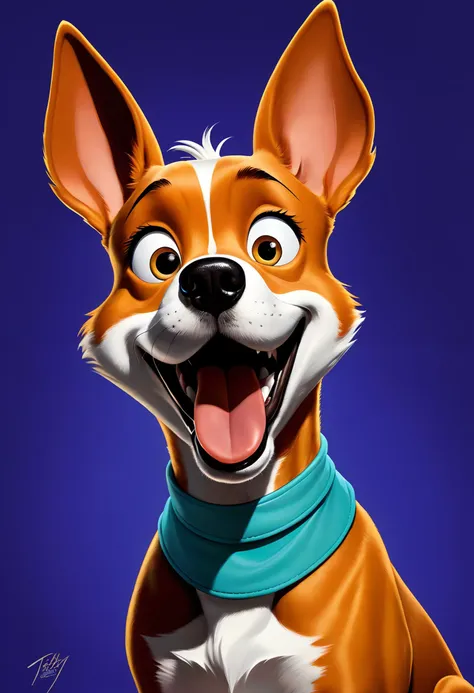 a portrait dog, Tex Avery-inspired Style: Wildly Exaggerated, Slapstick Humor, Over-the-Top Expressions, Dynamic Action, Vibrant Colors, Cartoonish, Fun