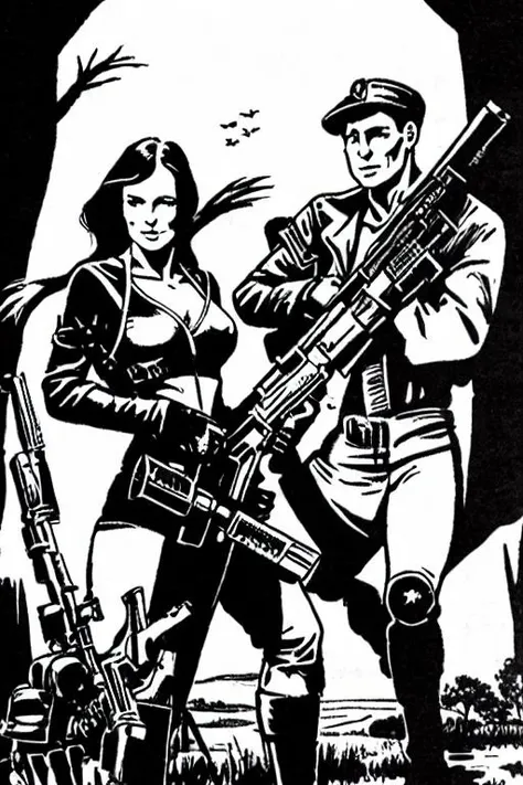 PBOldRifRPGStyle a battlefield, gun, man, amour, woman