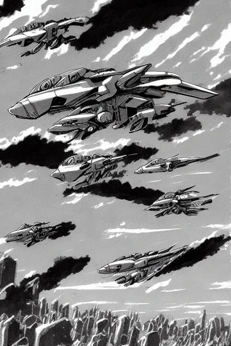 PBOldRifRPGStyle mecha aircraft  in the air