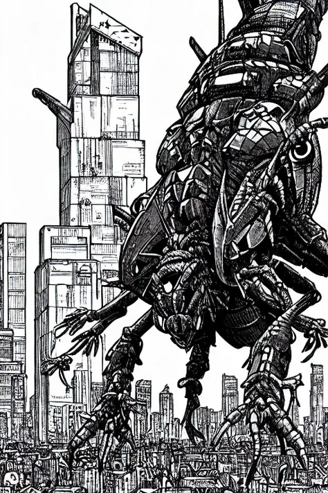 (PBOldRifRPGStyle:0.6) a city, robot insect monster