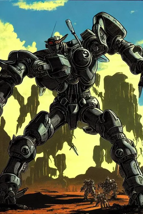 PBOldRifRPGStyle mecha robot monster in action on an open mesa landscape, epic light