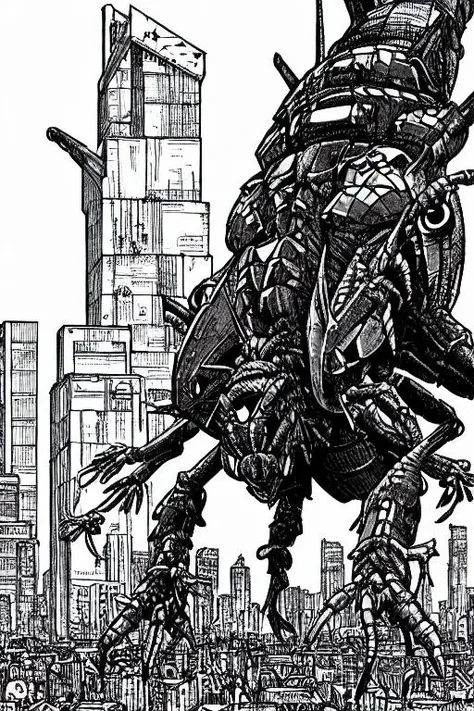 (PBOldRifRPGStyle:0.6) a city, robot insect monster