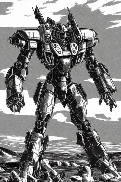 PBOldRifRPGStyle mecha robot on an open mesa landscape
