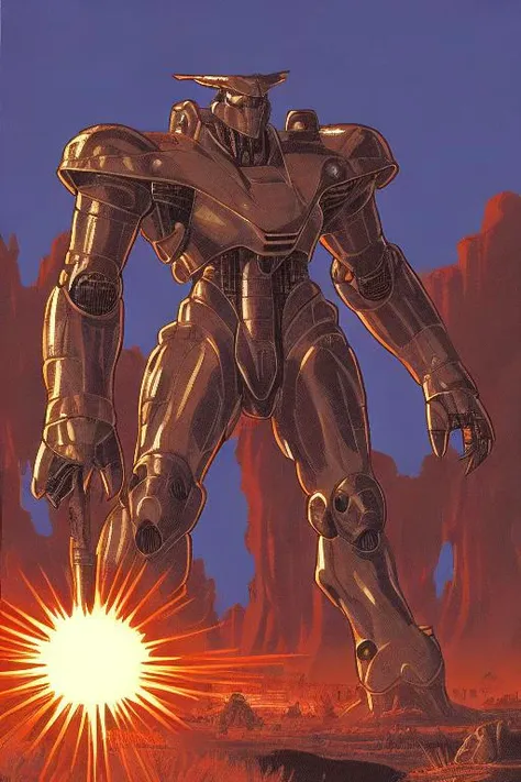 PBOldRifRPGStyle mecha robot monster on an open mesa landscape, epic light
