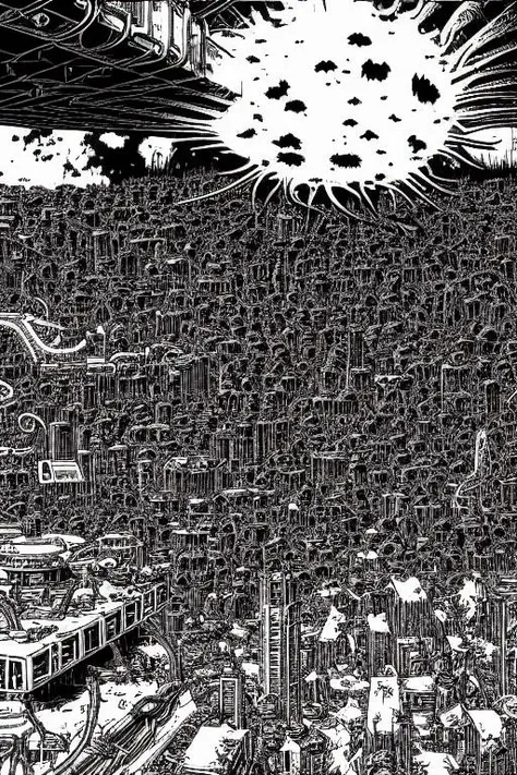 (PBOldRifRPGStyle:1.2) kaiju, monster, Cthulhu huge attacking scifi city (akira tetsuo)