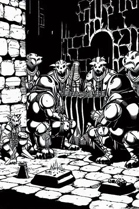 (PBOldRifRPGStyle:1.2), cultists preparing a ritual in a dungeon