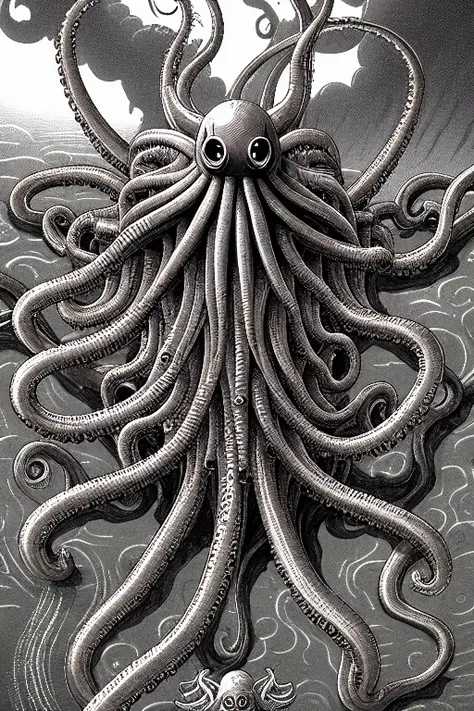 (PBOldRifRPGStyle:0.6) octopus monster Cthulhu huge