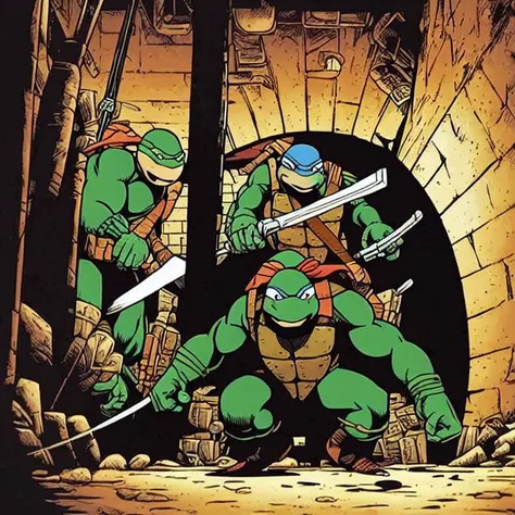 PBOldRifRPGStyle a Teenage Mutant Ninja Turtle at night in the Sewers with Master Splinter alone alone