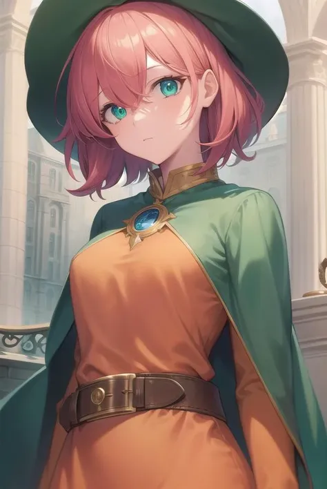 lennacharlottetycoon, <lyco:lennacharlottetycoon-lyco-nochekaiser:1>,
short hair, (green eyes:1.5), pink hair,
BREAK magicianlenna, bangs, long sleeves, hat, dress, belt, cape, staff, orange dress,
BREAK looking at viewer,
BREAK outdoors,
BREAK <lyco:GoodHands-beta2:1>, (masterpiece:1.2), best quality, high resolution, unity 8k wallpaper, (illustration:0.8), (beautiful detailed eyes:1.6), extremely detailed face, perfect lighting, extremely detailed CG, (perfect hands, perfect anatomy),