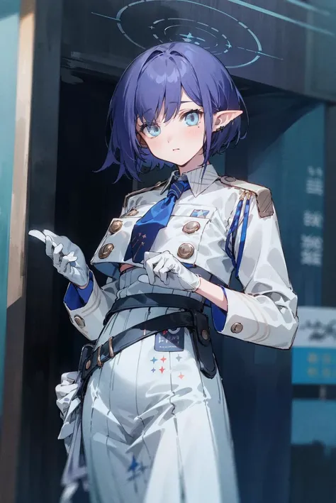(masterpiece, top quality, best quality, official art, beautiful and aesthetic:1.2),  1girl, solo, cowboy shot,  Aoi, DefaultOutfit, solo, standing, gloves, in street, <lora:BAaoi:0.9> ,