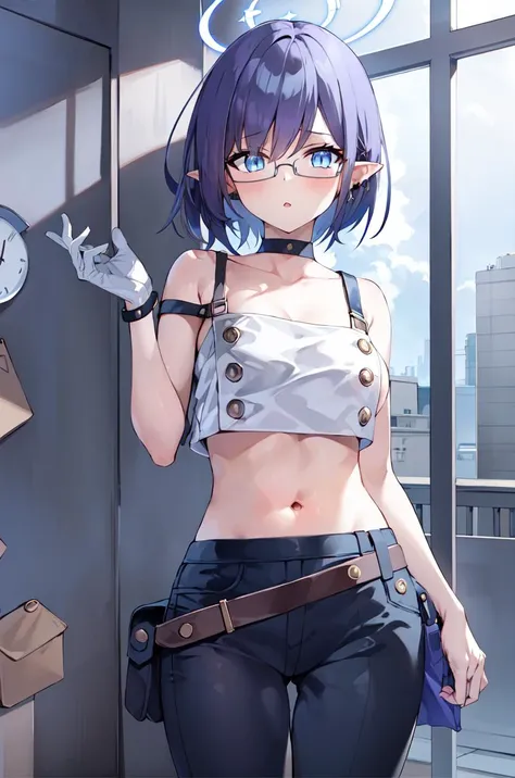 masterpiece, best quality, high resolution,
solo, 1girl, casual cloth, midriff, jean, belt, pouch, glasses, bare shoulders,
<lora:BAaoi:0.8>