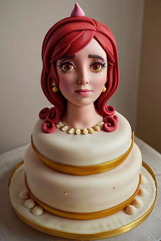 CakeStyle. Marzipan cake shaped like vickylla <lora:CakeStyle:0.55> <lora:vickylla:1>