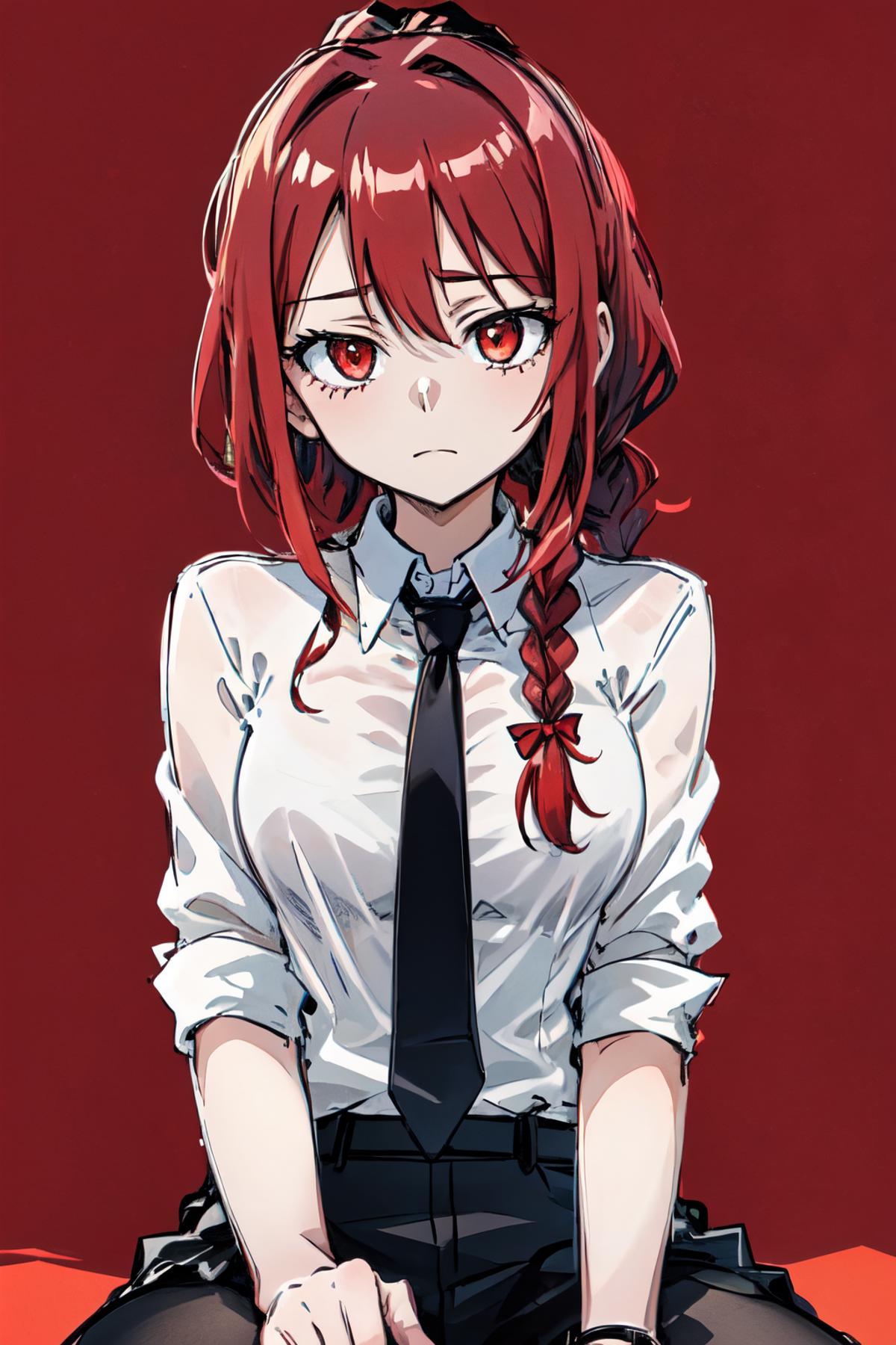 Anime girl with red hair sitting on a red surface - SeaArt AI
