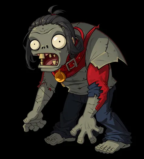 p vs.z\(Zob\), (long hair:1.2),black hair,male focus, green skin, colored skin, solo, torn clothes, simple background, collar, open mouth,stitches, grey background, veins, nail, full body,muscle,strong