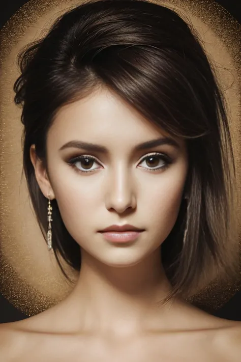 best quality, masterpiece, (<lora:locon_nina_v1_from_v1_64_32:1> sks woman, dark brown hair, brown eyes):1,  in the style of Adolph Gottlieb and  Bruno Walpoth, cinematic lighting