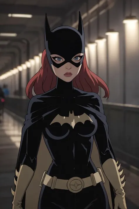 masterpiece, best quality, 1girl, solo, highres, <lora:CARTOON_DC_batgirl_ownwaifu:0.6>, scenery,
CARTOON_batgirl_ownwaifu,www.ownwaifu.com,mask,long hair,blue eyes,bodysuit,breasts,cape,domino mask,belt,medium breasts,superhero,gloves,lips,black bodysuit,helmet,belt buckle,horns,bat_print,pouch,