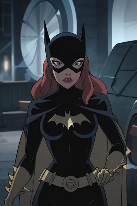 (masterpiece, best quality), 1girl,  beautiful face,   <lora:CARTOON_DC_batgirl_ownwaifu:1> CARTOON_batgirl_ownwaifu,mask,long hair,blue eyes,bodysuit,breasts,cape,domino mask,belt,medium breasts,superhero,gloves,lips,black bodysuit,helmet,belt buckle,horns,bat_print,pouch, curvy, toned, large breasts, narrow waist,
