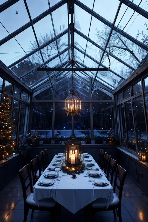 demonic blue hour, night sky, greenhouse, dining room, christmas, noon, wind, mesa