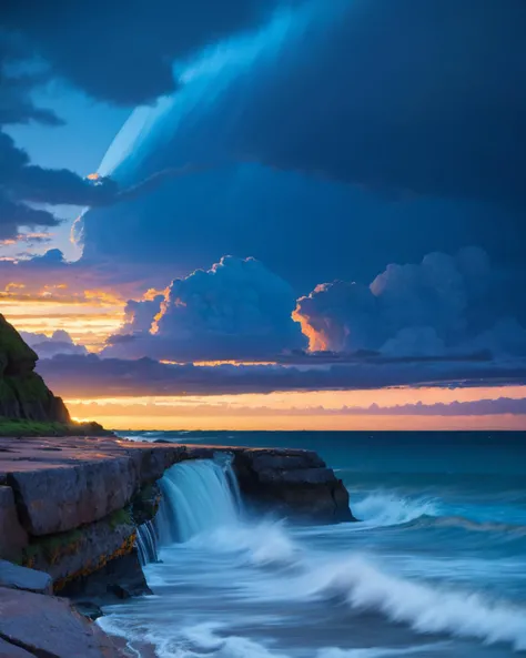earth, storm shore , stone age, blue hour