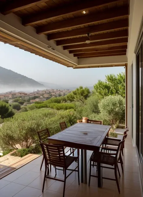 mediterranean foggy house,