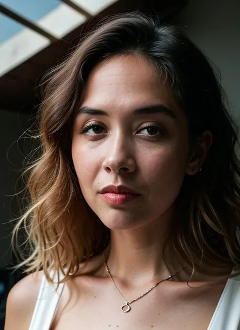 RAW photo of sks woman , natural lighting, 8k uhd, dslr, soft lighting, high quality, film grain, Fujifilm XT3, by Tim Walker, <lora:lora-small-myleene-klass-v1:1>