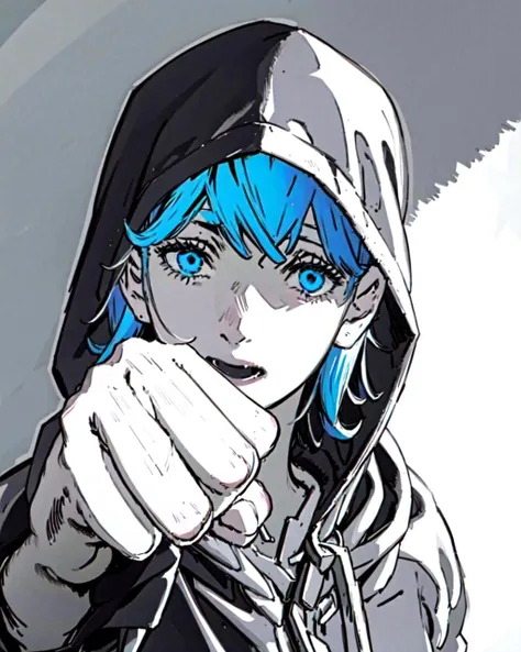 masterpiece, best quality, 1boy,hood,<lora:YQ:1>,pointing at viewer, <lora:EA:0.5>