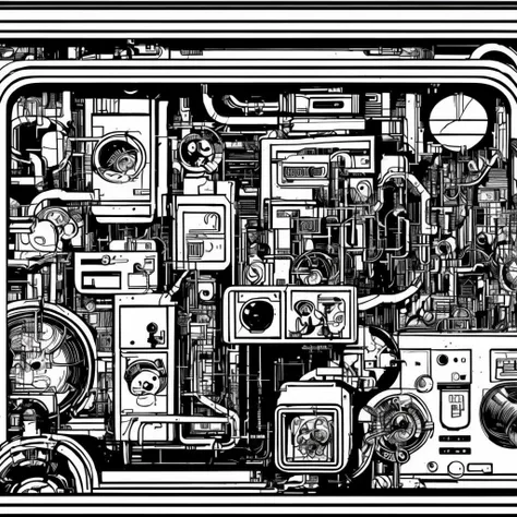 black and white, photorealistic intricately detailed comic book art by award winning line artist, of a steampunk scientist stepping stepping through a magical portal, black and white ink, epic cinematography