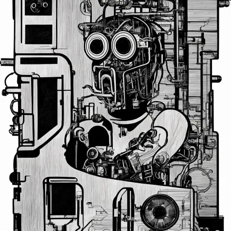 black and white, photorealistic intricately detailed comic book art by award winning line artist, of a steampunk scientist stepping stepping through a magical portal, black and white ink, epic cinematography