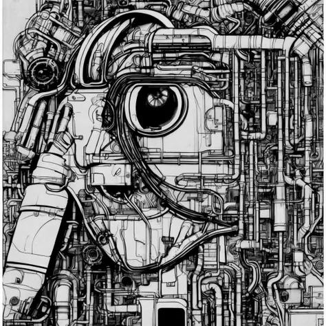 black and white, photorealistic intricately detailed comic book art by award winning line artist, of a steampunk scientist stepping stepping through a magical portal, black and white ink, epic cinematography
