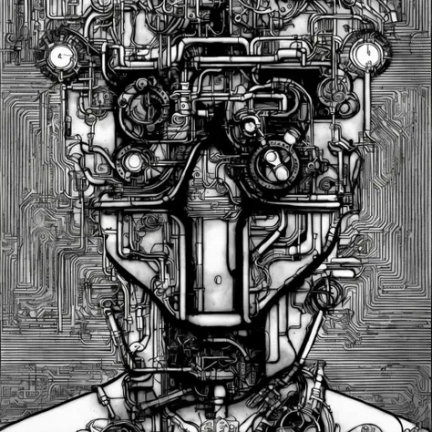 black and white, photorealistic intricately detailed comic book art by award winning line artist, of a steampunk scientist stepping stepping through a magical portal, black and white ink, epic cinematography