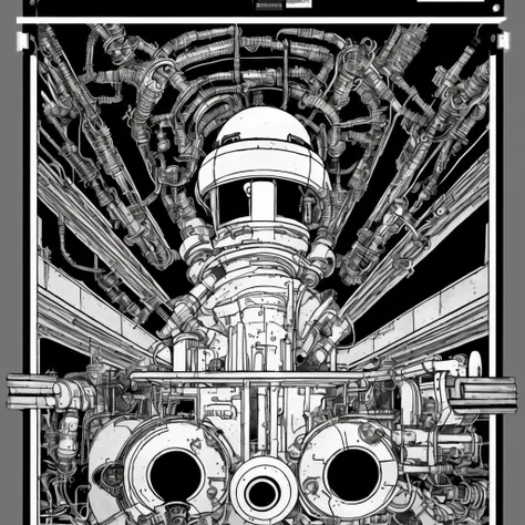 black and white, photorealistic intricately detailed comic book art by award winning line artist, of a steampunk scientist stepping stepping through a magical portal, black and white ink, epic cinematography