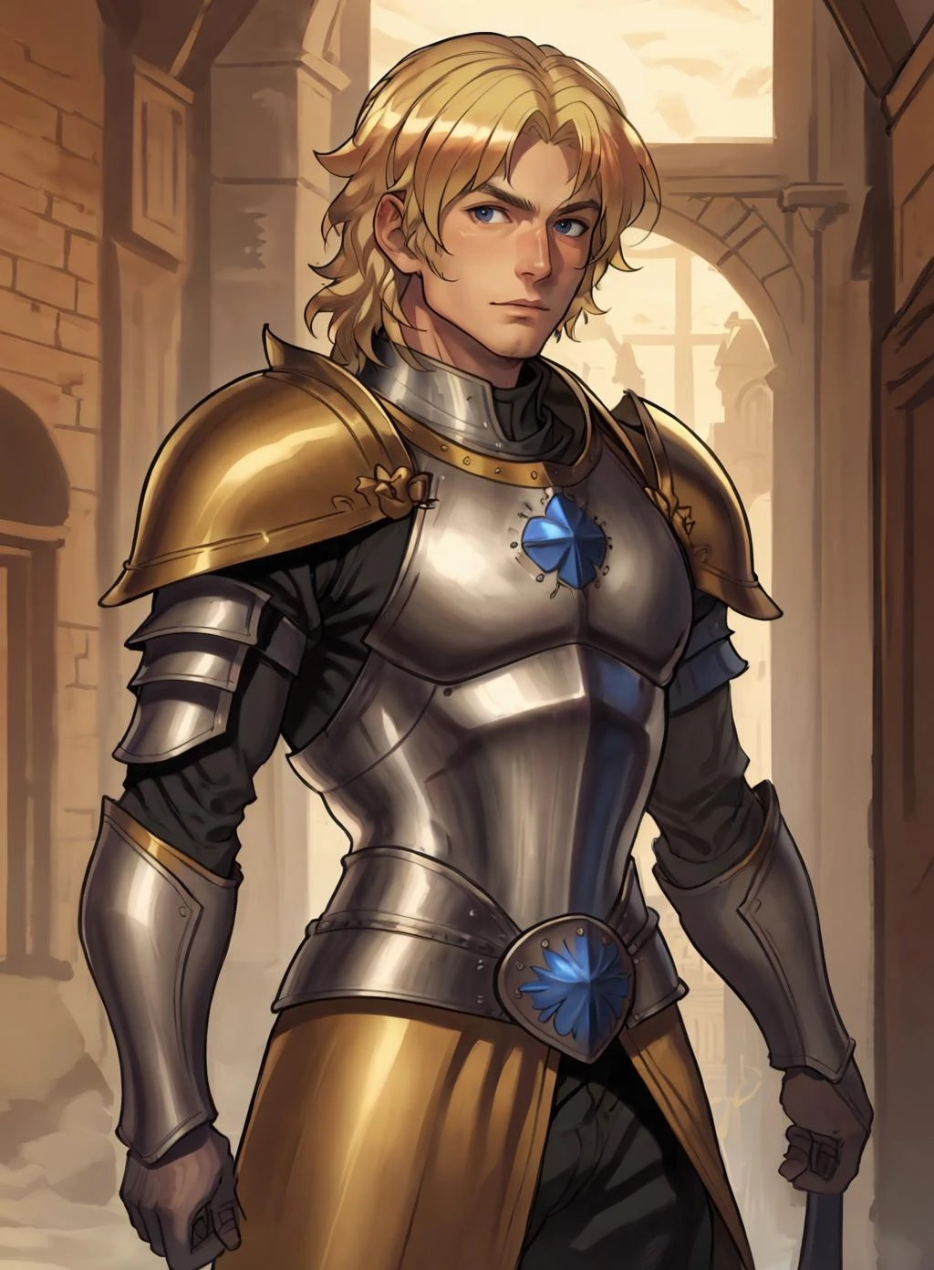 draw of a man,
blonde hair, armor, medieval warrior, solo,
<lora:Sweet_Cute_Style-000003:.7>,
