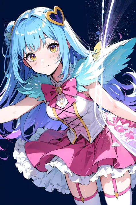 (acrylic sheet :1.3),
good detailed, (glowing background),
best quality, wide-angle Hyperdetailed, masterpiece, 8k, natural lighting, soft lighting, sunlight, HDR (High Dynamic Range), Maximum Clarity And Sharpness, Multi-Layered Textures,
<lora:queenofhatred_2385:0.8> long hair, light blue hair, gradient hair, purple hair, yellow eyes, white thighhighs, garter straps, pink skirt, heart hair ornament, magical girl
