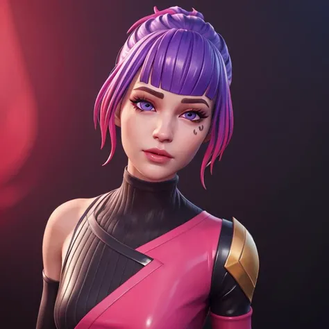 <lora:VRAMsTracy640:0.5>, xyztracy, 1girl, portrait, beautiful, masterpiece, multicolored hair, pink hair, purple hair, blunt bangs, 3d model, octane render, asymmetric clothes, black sweater, pink latex, detached sleeves, beautiful eyes, makeup, eyelashes