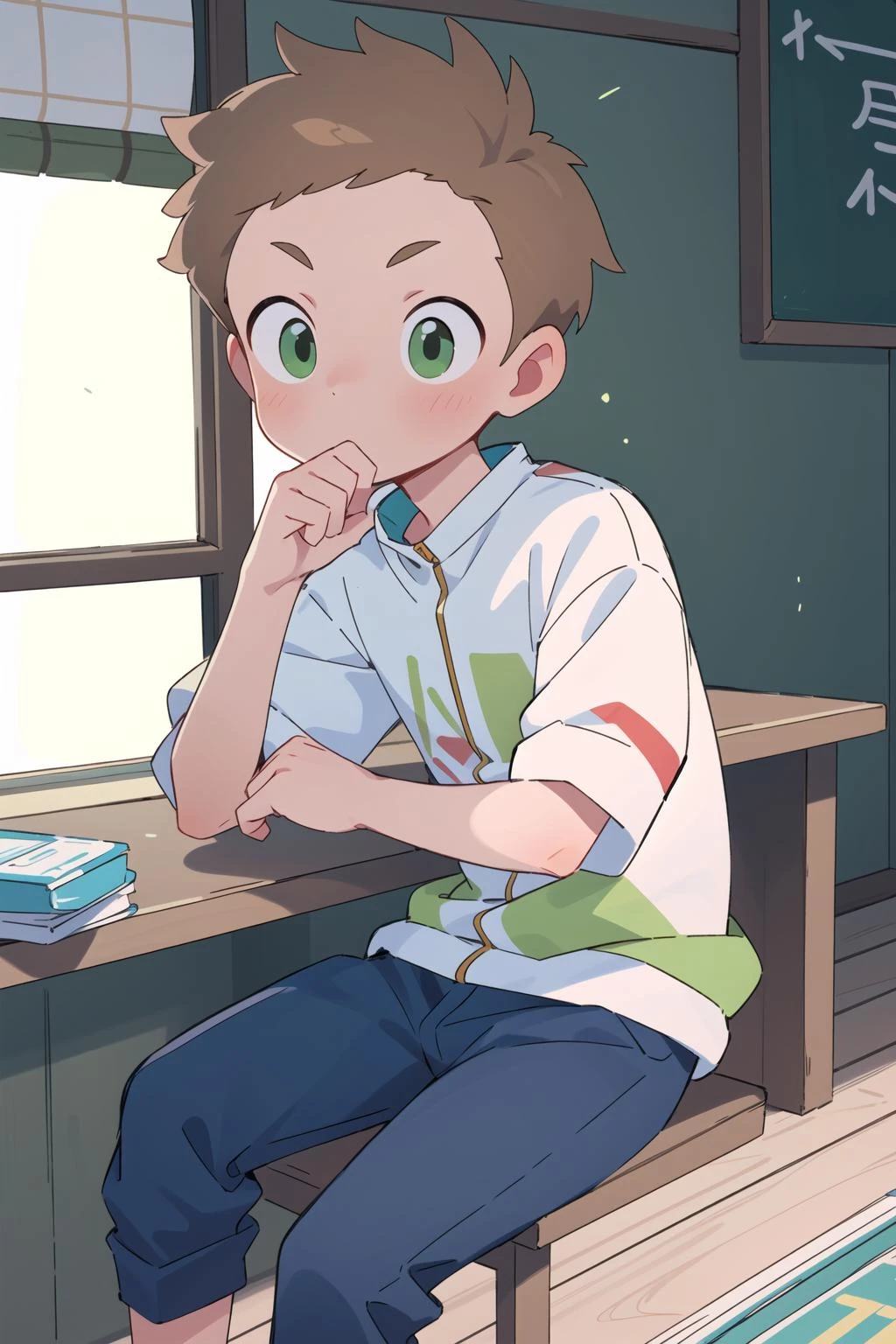 ((Masterpiece)), (best quality), 1boy, Taishi, green eyes, <lora:TaishiV2A3:0.7>