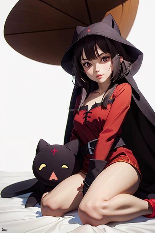 (masterpiece), (best quality), (photorealistic:1.4), perfect face, highly detailed everything, ultra high res, raw photo,
megumin holding chomuske, (holding chomuske:1.2),
megumin, 1girl, solo, looking at viewer, short hair, short hair with long locks, bandaged leg, black hair, red eyes,
red dress, witch hat, belt, cape,
<lora:megumin-10:0.9>
<lora:chomusuke:0.9>